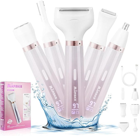 Electric Razors Shavers for Women, Bikini Trimmer 5 in 1 Lady Electric Shaver Razor Wet/Dry Face Razors for Face Nose Eyebrow Arms Armpit Legs Pubic Hair Area Painless Facial Hair Removal for Women-Velvo Beauty