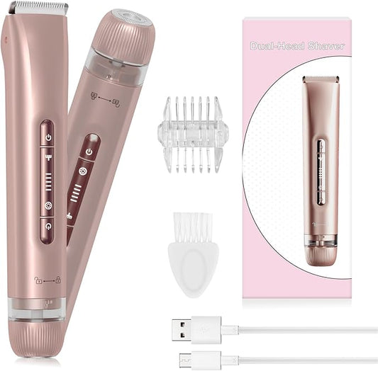 Bikini Trimmer for Women - 2025 New 2-in-1 Dual-Head Electric Shaver,Rechargeable Professional Painless Electric Razors, IPX7 Waterproof Body Hair Trimmer & Facial Hair Remover for Wet & Dry-Velvo Beauty