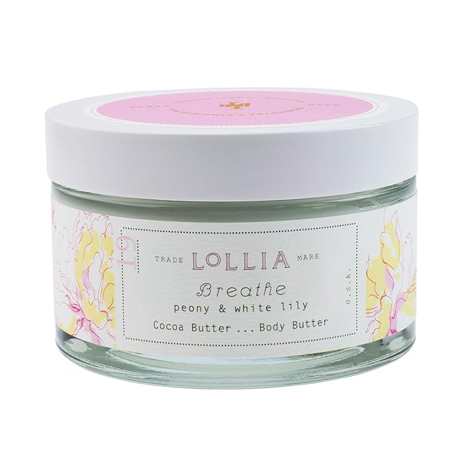 LOLLIA Breathe Body Butter, 5.5 oz. - Peony & White Lily Fragrance - Shea Butter & Cocoa Butter, Body Lotion for Women, Hydrating & Smooth Body Moisturizer-Velvo Beauty