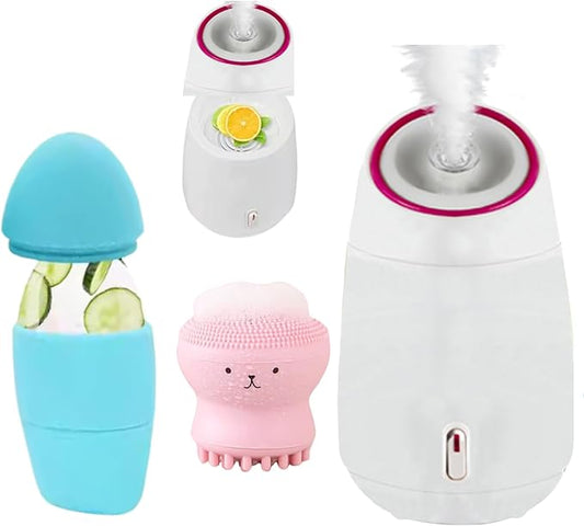 Facial Steamer and Ice Roller – 3-in-1 Nano Ionic Spa Kit for Deep Hydration and Pore Cleansing – Home Facial Care Set,auto Shut Off-Velvo Beauty