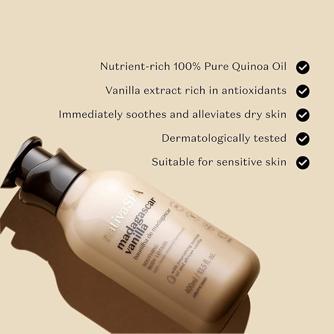 Nativa SPA by O Boticário, Madagascar Vanilla Moisturizing Body Lotion, Fragranced Skin Moisturizer with Purified Quinoa Drops, 13.5 Ounce-Velvo Beauty