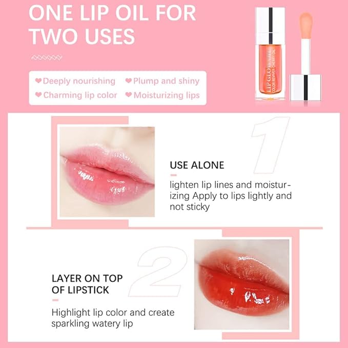 Plumping Lip Oil, Long Lasting Hydrating Lip Gloss Tinted Balm Non-sticky Revitalizing, Tinting Care Oil for Dry Lip (PINK)-Velvo Beauty