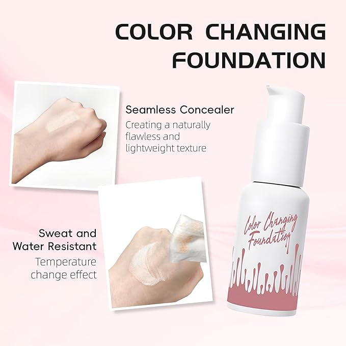 Color Changing Foundation Liquid, Skintone Matching Foundation, Full Coverage, Long Lasting, Lightweight Coverage, Oil Free and Silicon Free, Double Wear, Lightening, Sweat and Water Resistant-Velvo Beauty