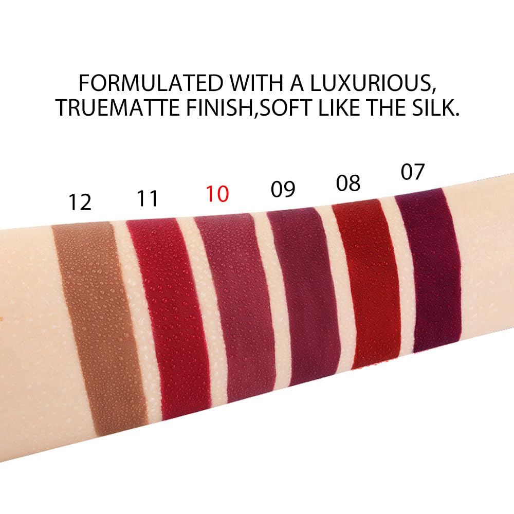 evpct 6Pcs Maroon Red Silky Velvet Matte Liquid Lipstick Lip Gloss Set for Women Long Lasting 24 Hours Color Stay Lipstick labiales matte larga duracion mate 24 horas originales 10#-Velvo Beauty