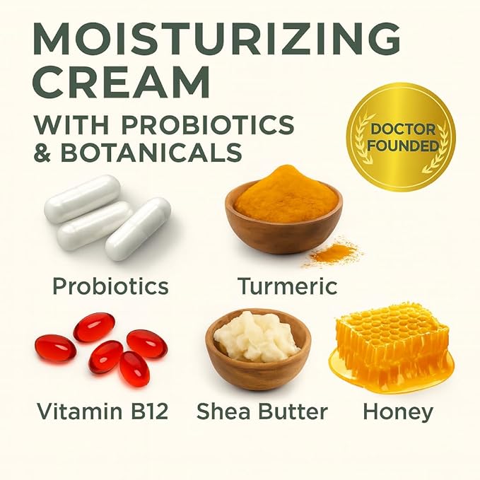 Yobee Body & Face Cream for Dry, Itchy Skin | Dermatologist Formulated | Probiotics, Honey, Turmeric, Vitamins B12 & E, Ceramides, Shea Butter | Fragrance Free | For Kids & Adults | Soothe Eczema-Velvo Beauty