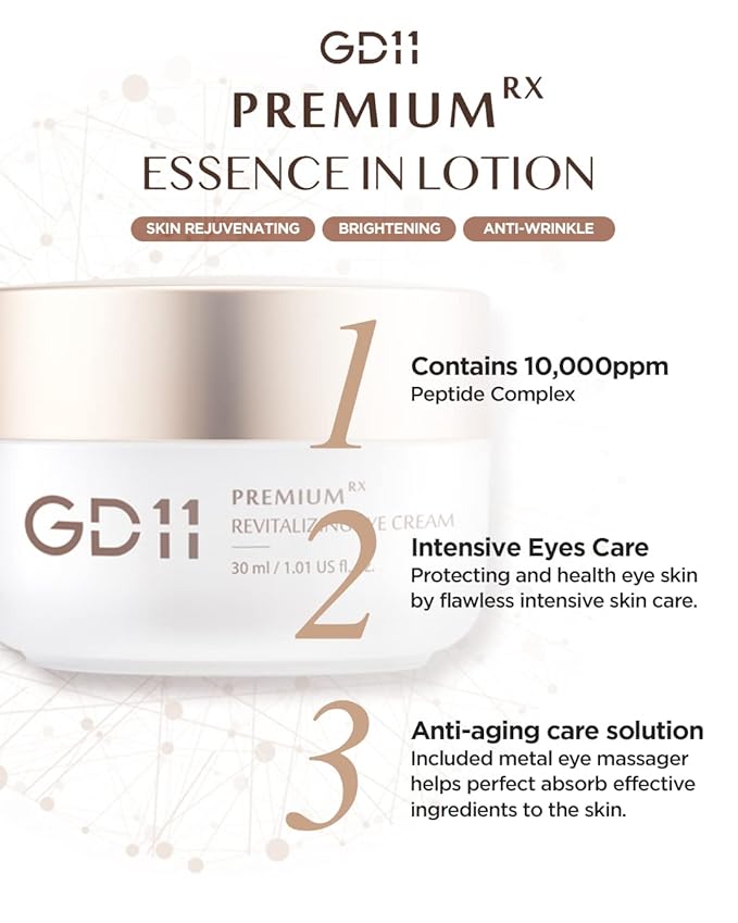 GD11 Premium RX Revitalizing Eye Cream | Anti-Aging & Anti-Wrinkle Cream for Elasticity Care with Stem Cell Extract & Shea Butter | Hydrating, Soothing, and Cooling Cream with Metal Massager, 1.01 oz.-Velvo Beauty
