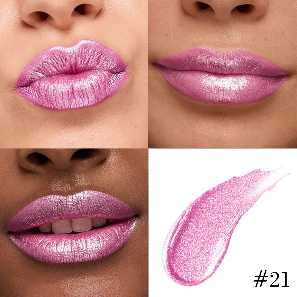 Kaely 2-in-1 Pink Metallic Lipstick and Lip Liner, Shimmer Liquid Metallic Lipsticks for Women, Glitter Lip Gloss Stain Long Lasting Waterproof Smudge Proof 24 Hour, Vegan Makeup, 21-Velvo Beauty