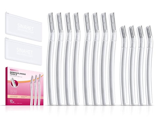 SINAHET Dermaplaning Tool (12 Count), Professional Face Razors for Women, Facial and Eyebrow Hair Removal, Gentle Skin Exfoliation Blade-Velvo Beauty