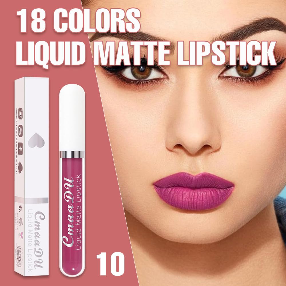 evpct 1Pcs Violet Pink Liquid Matte Lipstick Lipgloss Set for Women, labiales mate 24 horas originales matte larga duracion 24 Hour Lipstick Lip Stains Long Lasting Waterproof 24, 10#-Velvo Beauty