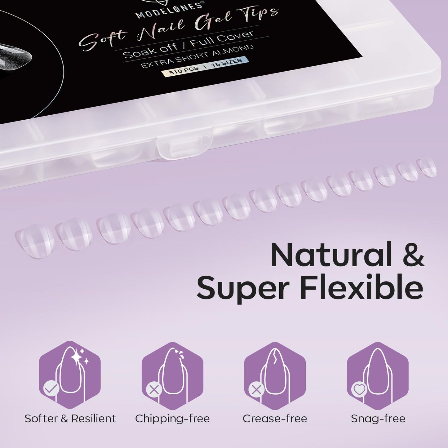 Modelones Extra Short Almond Fake Nail Tips - 510Pcs Gel Tips Pre-shaped Half Matte Full Cover Clear Acrylic Gel Kit False Press on Nails for Extension DIY Salon 15Sizes-Velvo Beauty