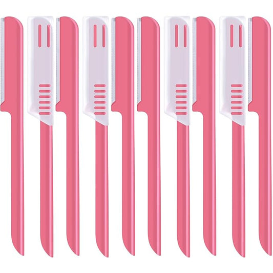 10 Pieces Eyebrow Razor for Women Facial Shaver Razor Brow Shaper Eyebrow Trimmer Dermaplaner Shaping Tool with Cover (Pink)-Velvo Beauty