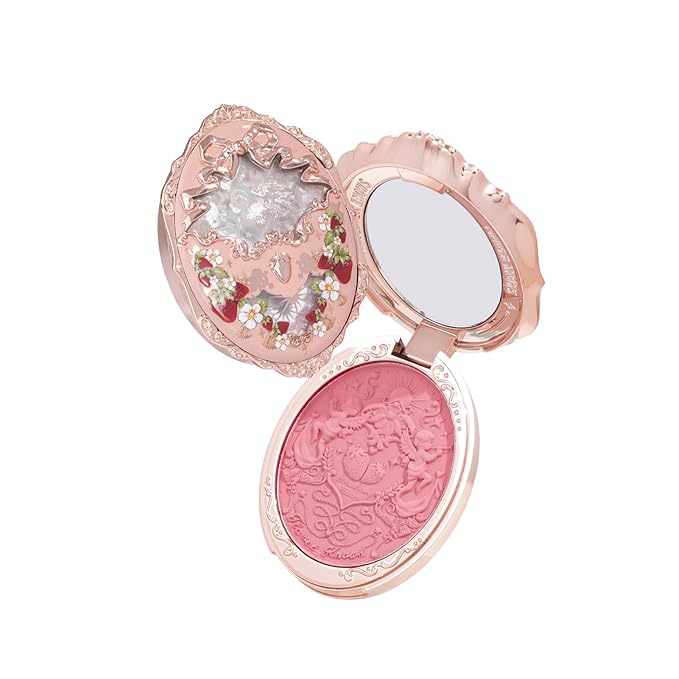 Flower Knows Strawberry Rococo Embossed Blush;Berry Matte Finish;Buildable & Blendable Powder Blush for cheeks,Highly Pigmented;Natural Flush for All Skin Tones(05 Berry Mary, 5g)-Velvo Beauty