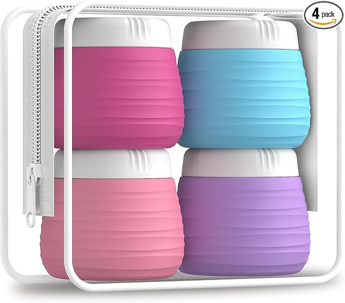 Travel Containers for Toiletries, 1.7oz Travel Size Premium Silicone Cosmetic Cream Jars, TSA Approved Leak-Proof Refillable Accessories W/Toiletry Bag for Cosmetic Face Body Cream(Vibrant)-Velvo Beauty