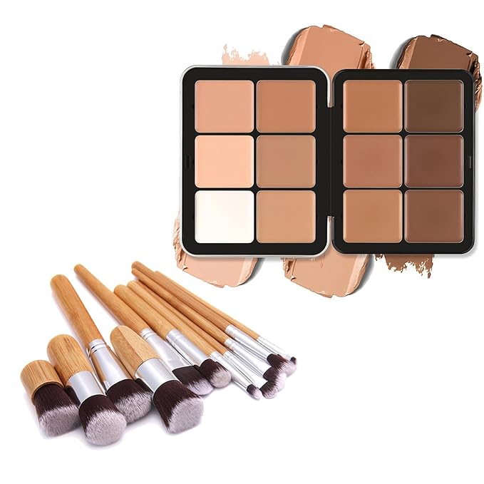 Makeup Cream Contour Palette with Makeup Brush, 12 Shades Full Cover Creamy Concealer and Highlighting Makeup Kit for Under Eye Dark Circles, Acne & Blemishes, Reduces Redness, Light to Dark-Velvo Beauty