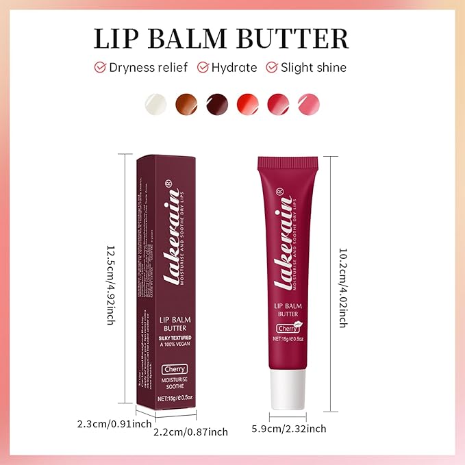 Erinde Lip Butter Balm, Moisture Hydration Lip Butter Gloss, Sheer Tinted Lip Mask and Lip Balm, Soothing Lip Treatment Care Makeup, Shine Lip Glow Oil for Dry, Chapped Lips, 05 Cherry-Velvo Beauty