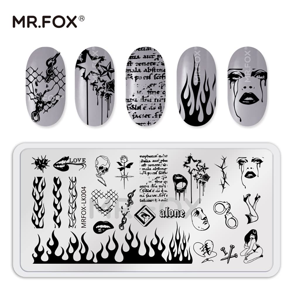 MRFOX 5 Pcs Nail Plates Stamping Set Marbled Punk Spider Web Heart Star Theme Leaf Nail Art DIY Stamping Template-Velvo Beauty