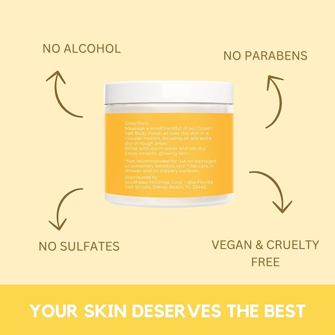 Sea Salt Body Scrub by Florida Suncare - Ocean Salt Body Polish Infused with Marine Algae - Exfoliating Face and Body Scrub - Facial Scrub Exfoliator to Tackle Acne and Scars (Yuzu, 12.1 oz)-Velvo Beauty