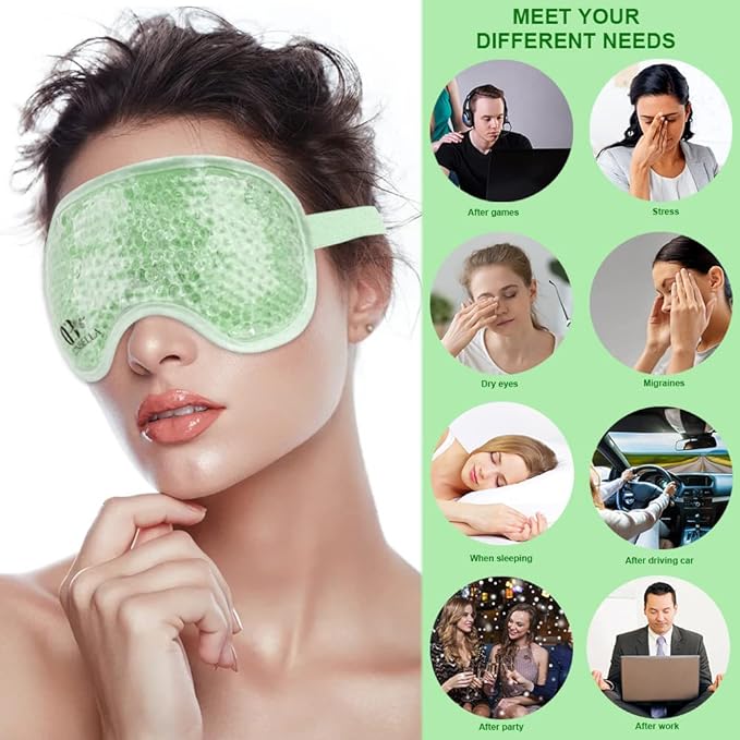 Cooling Eye Mask Gel Eye Mask Reusable Cold Eye Mask for Puffy Eyes, Eye Ice Pack Eye Mask with Soft Plush Backing for Dark Circles, Migraine, Stress Relief-Velvo Beauty