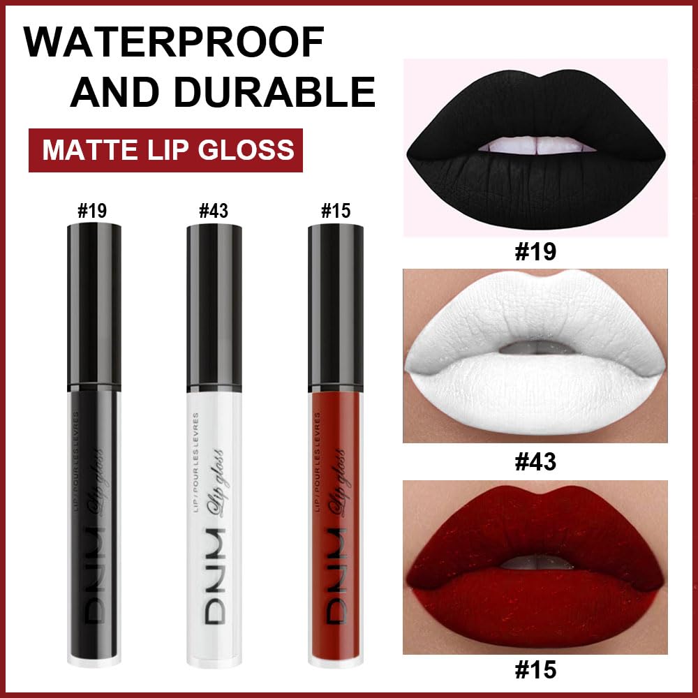 evpct 3Pcs Dark Black White Red Matte Liquid Lipstick Lip Stain Sets for Women Matte+Lipstick Long Lasting Permanent 24 hr Hours Magic Lipstick 24 Hours original Waterproof 17#-Velvo Beauty