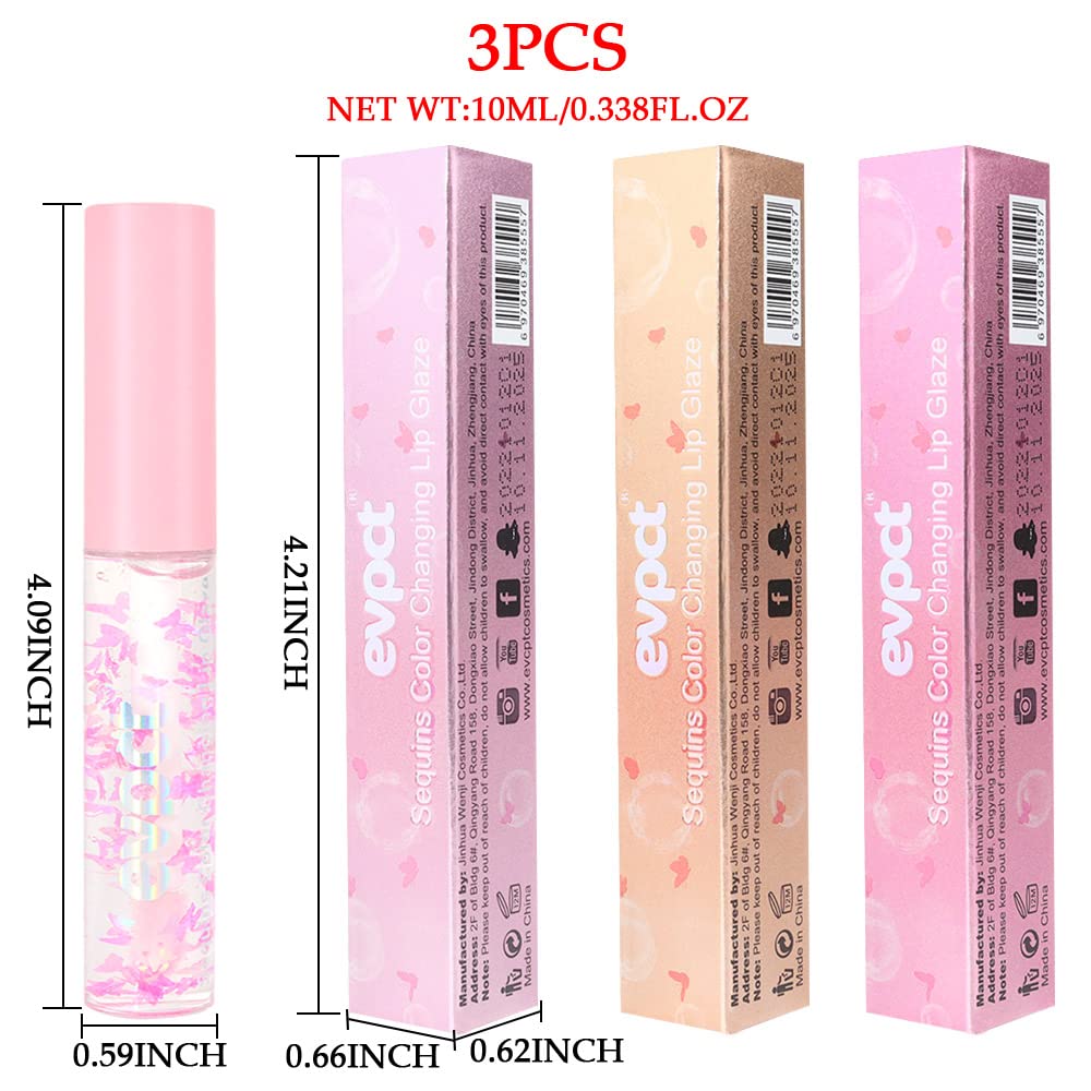 evpct 3Pcs Clear Color Changing PH Tinted Lip Gloss Sets for Women, Pink Mood Lip Oil Gloss Balm Tint Stain Glaze Pack Hydrating 0.34 fl.oz *3-Velvo Beauty
