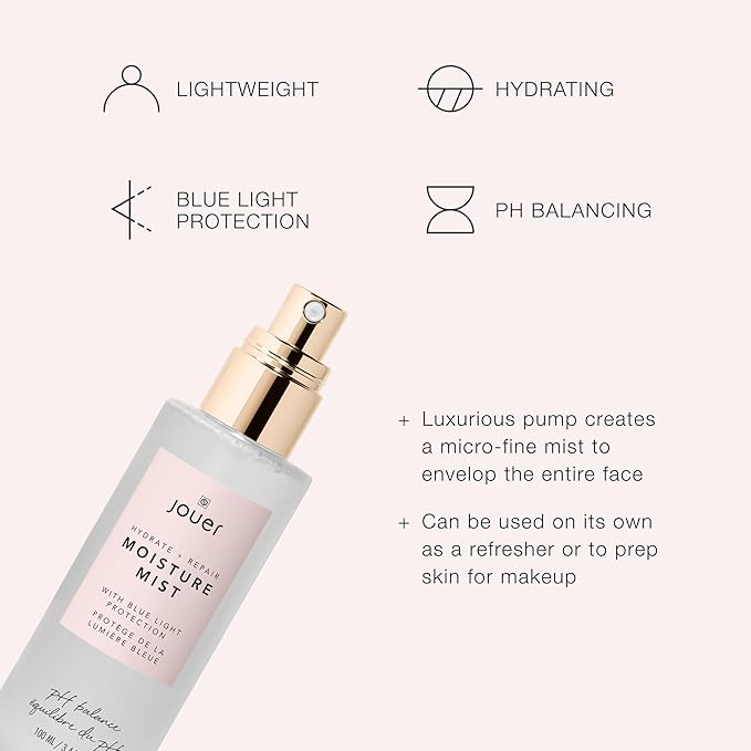 Jouer Hydrate & Repair Moisture Mist with Blue Light Protection, 100ml - Face Spray Mist Hydrating - Makeup Refreshing Mist - Vegan Friendly - Paraben, Gluten, Cruelty & Talc Free-Velvo Beauty
