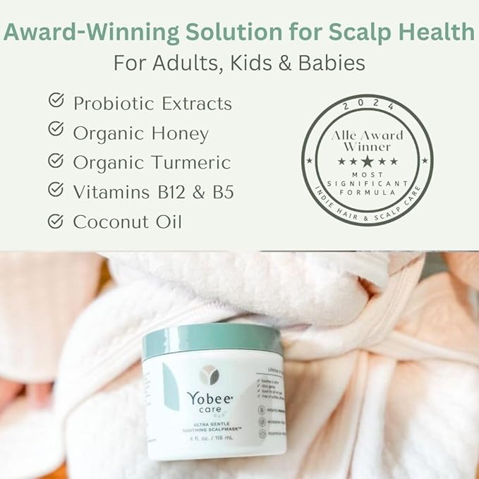 Yobee Ultra Gentle Soothing Scalp Mask - Dry Scalp Treatment Hair Mask Safe For Sensitive Baby Skin - Probiotic Infused - For Sensitive Scalp & Cradle Cap - For Babies, 4 fl oz-Velvo Beauty