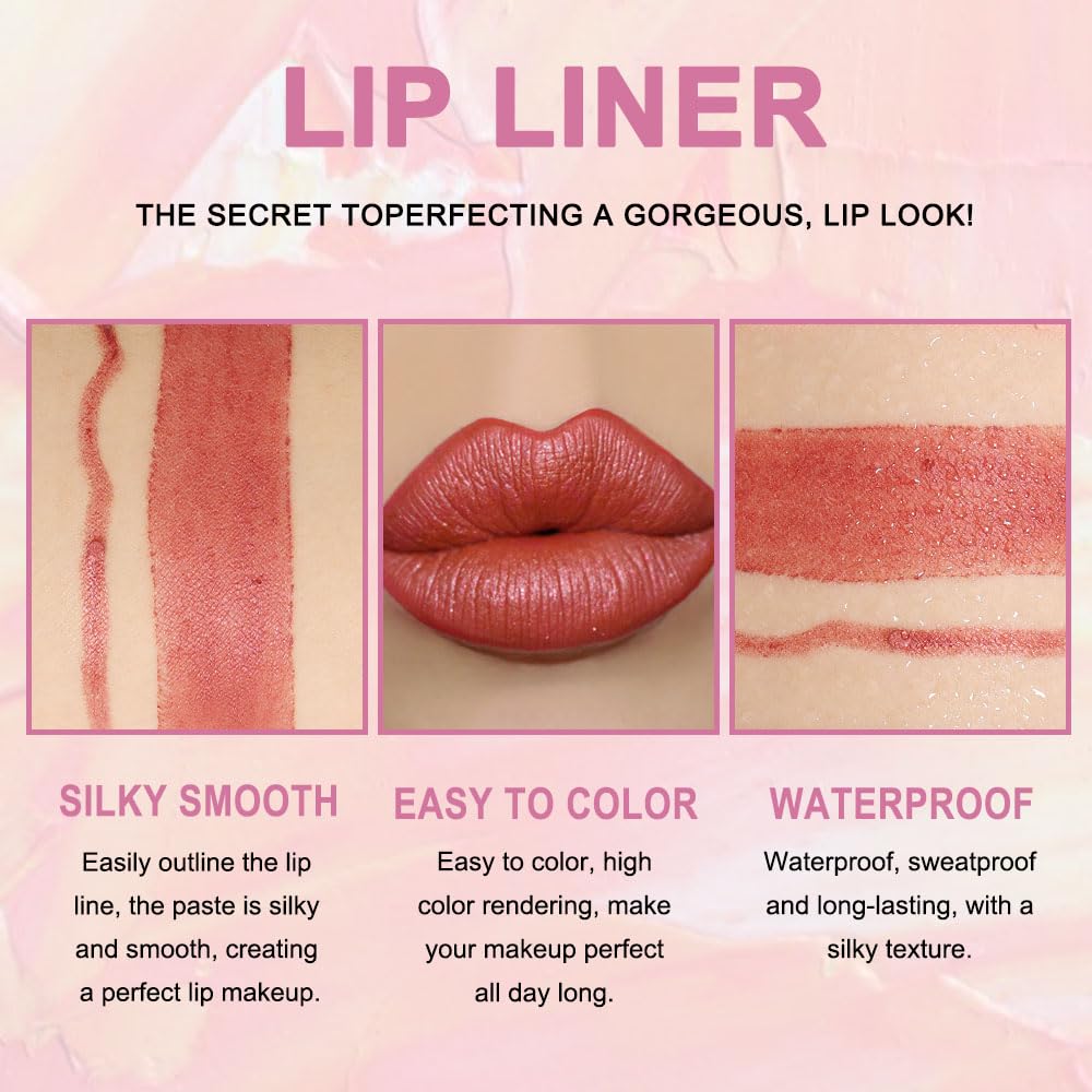 Kaely 2-in-1 Rose Gold Metallic Lip Liner & Lipstick Set Kit for Women, Lips Kit with Lip Liner Lip Stains Long Lasting Waterproof 24 Hour Lipstick and Lip Liners Combo Lipliners Pencil Set 07-Velvo Beauty
