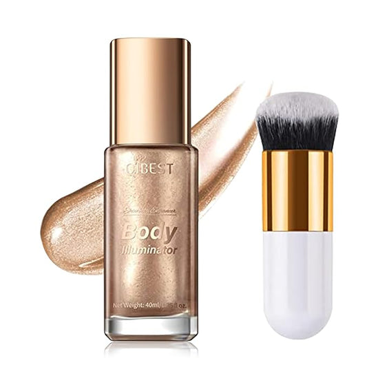 40ml Body Shimmer Oil,Liquid Body Illuminator, Waterproof Moisturizing And Glow For Face & Body, All-In-One Makeup Liquid Illuminator, Summer Body Luminizer,Makeup Brush Include(02#Rose Gold)-Velvo Beauty