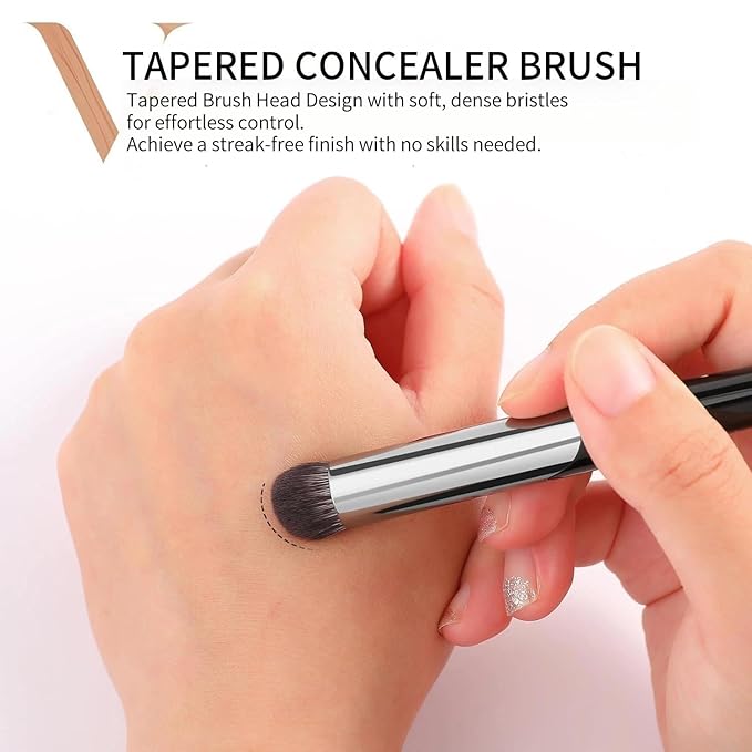 DUcare Tapered Small Concealer Brush Under Eye, Nose Contour Brush Mini Makeup Brushes Ideal for Liquid, Cream, and Powder Concealer(V03)-Velvo Beauty