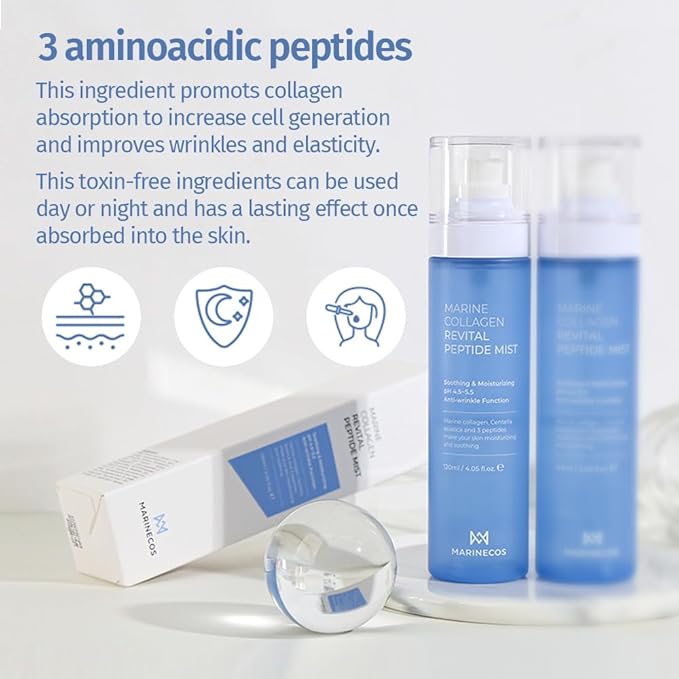 Marine Collagen Revital Peptide Mist 120ml ㅣ Fine Facial Spray for Hydration Soothing Glow ㅣ Daily Moisture Mist with Centella and Peptides-Velvo Beauty