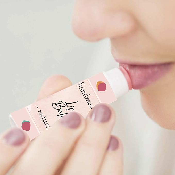 CRASPIRE 80Pcs 8 Styles Lip Balm Sticker Flower Background Self-Adhesive Homemade Lip Balm Labels Vintage Square DIY Heart Label Stickers for Lip Balm Containers Cosmetics Lipsticks-Velvo Beauty