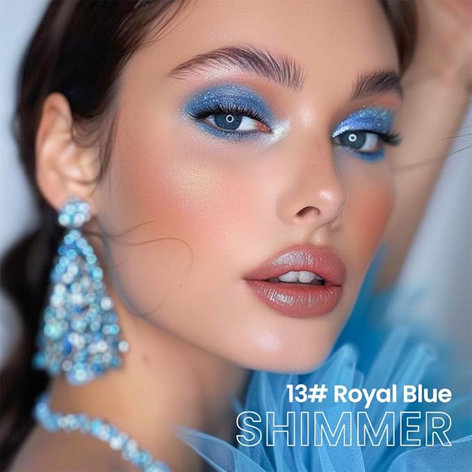 evpct Royal Blue Shimmer Cream Eye Shadow Brightener Sticks Set for Eyes, Blue Shimmery Matte Pencil Eye shadow Applicator Stick Pen Palette Makeup Waterproof sombras en crema para ojos 13#-Velvo Beauty