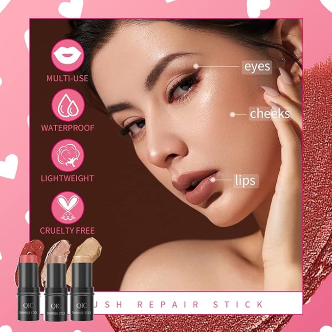 Face Sticks Trio, Blush Stick, Contour Stick, Highlighter Makeup Stick, Cream Blush Stick for Cheeks, Eyes and Lips, Facial Repair Bronzer Shading Stick, Smooth Shimmer Face Highlighter Wand-Velvo Beauty