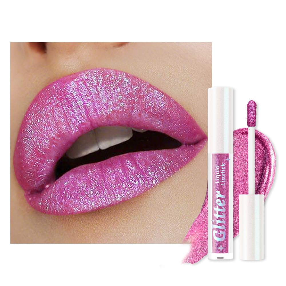Light Purple Metallic Lipstick for Women,Lightweight Glitter Sparkling Liquid Lipsticks,Shimmer Lip Gloss Stain Long Lasting Waterproof Smudge Proof Non-Drying 24 Hour Full Coverage Lip Makeup,Vegan-Velvo Beauty