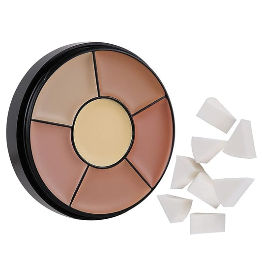 MEICOLY 6 Shades High Coverage Concealer,Tattoo Cover Palette,Cover Bruises, Tattoos, Age Spots, Vitiligo, Birthmarks,with 8 pcs White Makeup Sponges-Velvo Beauty