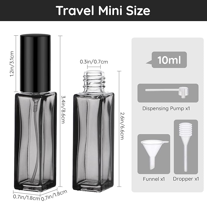 Segbeauty 5 Packs Travel Perfume Bottle Refillable, 10ML Mini Portable Glass Spray Bottles Atomizer, Empty Cologne Sample Dispenser with Funnel and Pipette, Perfume Making Kit Toiletries Container-Velvo Beauty