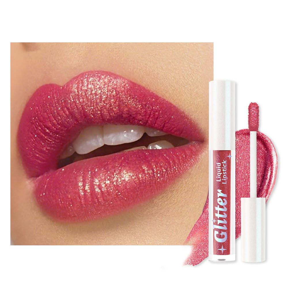 Dark Pink Metallic Lipstick for Women,Lightweight Glitter Sparkling Liquid Lipsticks,Shimmer Lip Gloss Stain Long Lasting Waterproof Smudge Proof Non-Drying 24 Hour Full Coverage Lip Makeup,Vegan-Velvo Beauty