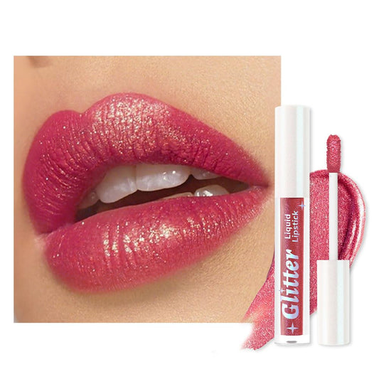 Dark Pink Metallic Lipstick for Women,Lightweight Glitter Sparkling Liquid Lipsticks,Shimmer Lip Gloss Stain Long Lasting Waterproof Smudge Proof Non-Drying 24 Hour Full Coverage Lip Makeup,Vegan-Velvo Beauty
