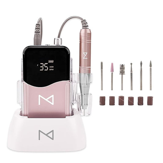 M Mase- Professional Nail Drill Machine - Coreless 2-in-1 Nail File - Electric, Cordless, 35000 RPM, HD Display - Electric Nail Drill for Professional & Home Use (Rose Gold)-Velvo Beauty