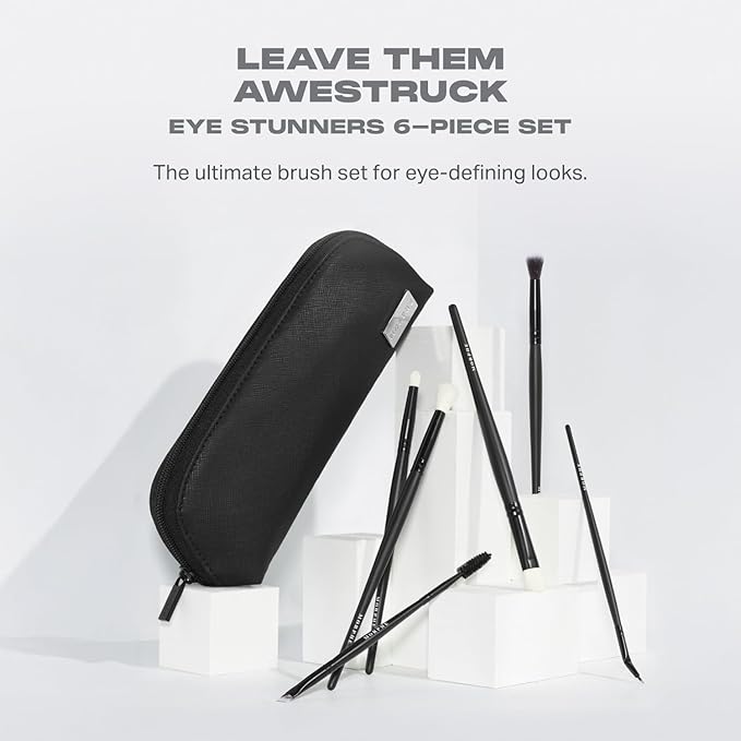 Morphe Eye Stunners Brush Set - 6 Piece Eyeshadow Brush Set - Lining, Blending & Angled Eyeshadow Brushes - Made with Natural & Synthetic Bristles and Includes Makeup Brush Case (6 Count)-Velvo Beauty
