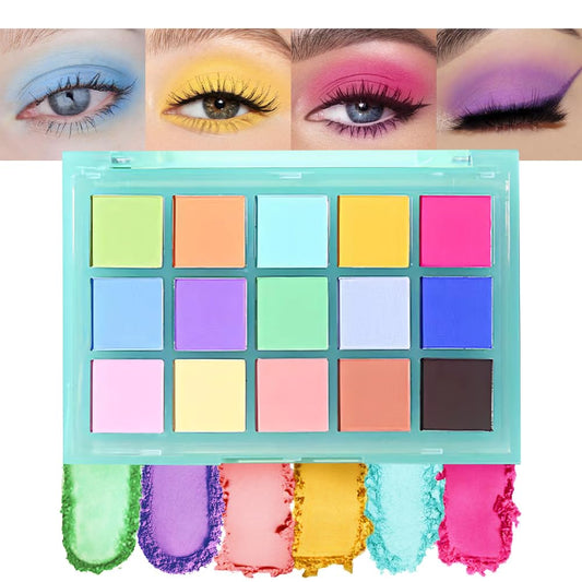 Eye Shadow Makeup Palette,15 Colors Bright Colorful Neon Rainbow Green Purple Yellow Neutral Eyeshadow Palette,Long Lasting Waterproof Travel Size Makeup Pallete,Vegan,Cruelty -free-Velvo Beauty