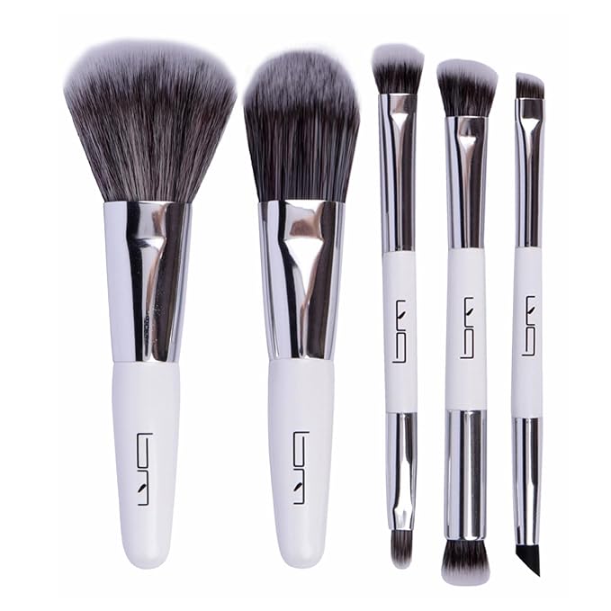 Travel Makeup Brushes Set w/Pouch, 5PCS Double Ended Portable Mini Cosmetic Brushes Kit for Foundation, Eyeshadow, Lip, Blush Make Up Brushes Professional(White)-Velvo Beauty
