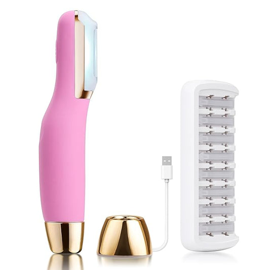 Sonic Dermaplane Razor for Women Face, Dermaplaning Tool for Face, Sonic Edge Technology, Facial Hair Removal for Women, Peach Fuzz with 8 Replaceable Blades(Pink)-Velvo Beauty
