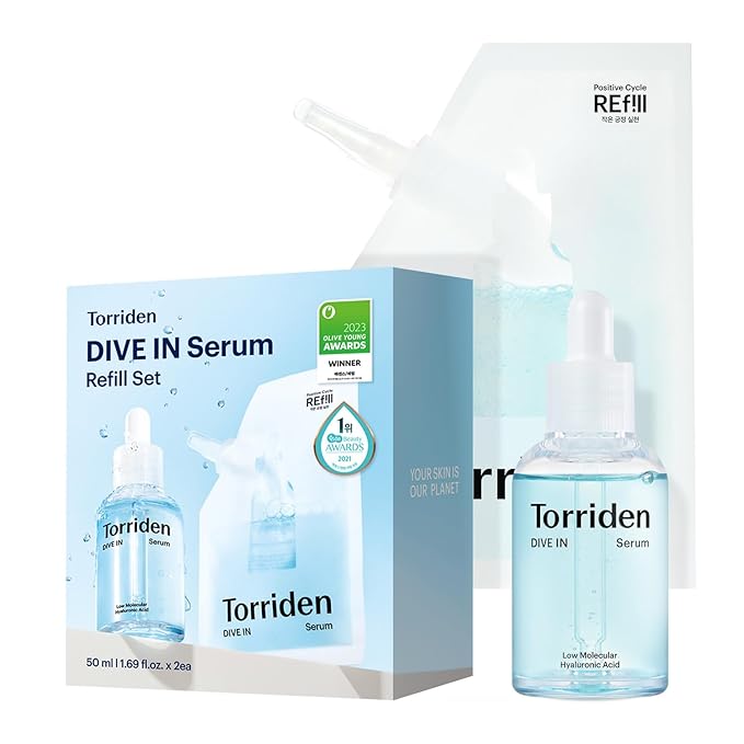 Torriden DIVE IN Serum 1.69 fl oz + refill pouch 1.69 fl oz | Deep Hydration to Get Glow Skin | Hyaluronic Acid, Panthenol, Allantoin | Korean Facial Serum-Velvo Beauty