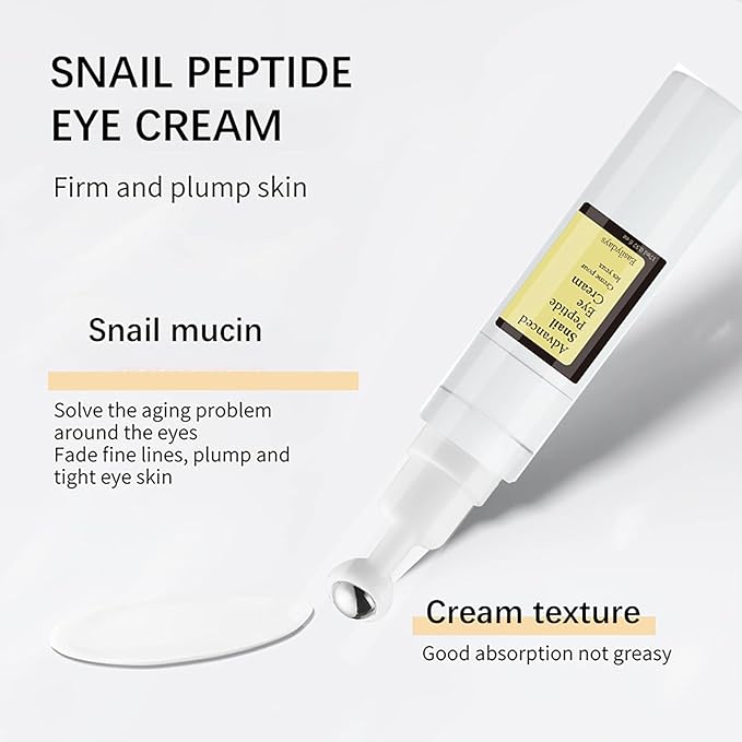 Snail Peptide Advanced Under Eye Cream for Dark Circles, with 360° Massage Ball Reduces Wrinkles &Fine Lines, Eye Essence Roll-On, Firms, Moisturizes, and Tightens Puffy Eyes for Men&Women-Velvo Beauty