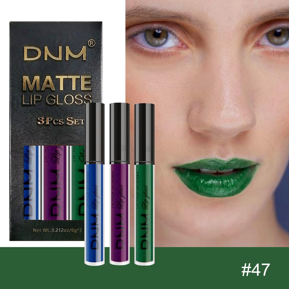 evpct 3Pcs Dark Blue Emerald Green Purple Matte Liquid Lipstick Lip Stain Sets for Women Matte+Lipstick Long Lasting 24 hr Hours Magic Lipstick 24 Hours original Waterproof 21#-Velvo Beauty