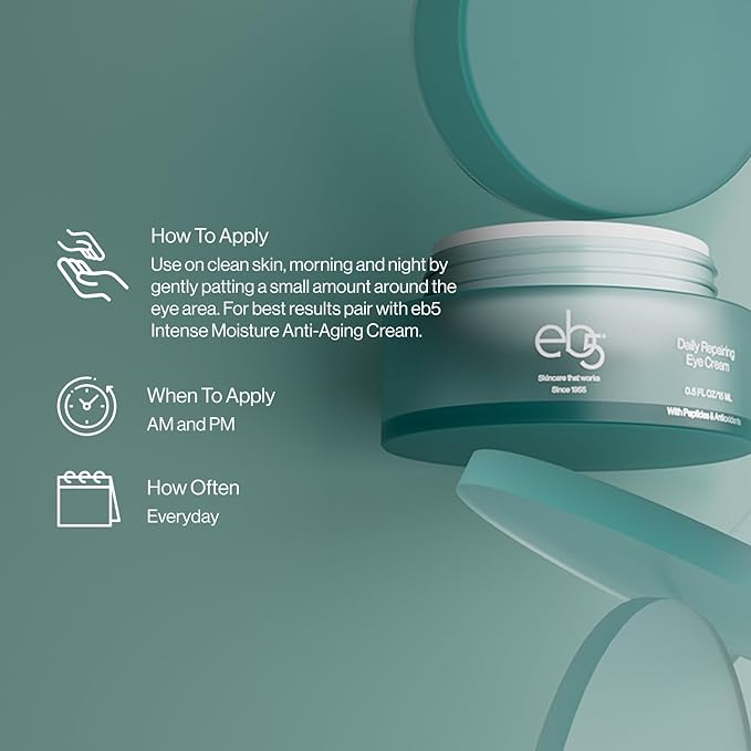 eb5 Daily Repair Eye Treatment | Under Eye Cream for Dark Circles and Puffiness | Anti-Aging Eye Cream with Peptides for Women and Men - 0.50oz-Velvo Beauty