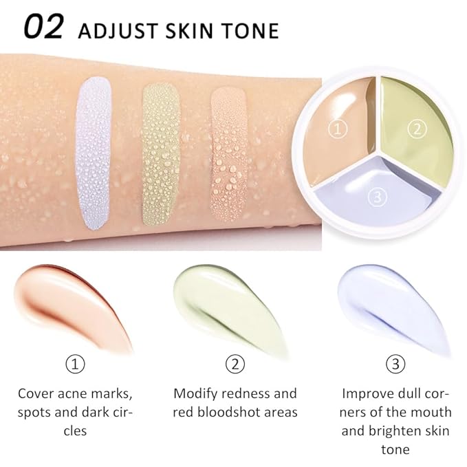 Kaely Tri Color Concealer Pot,Color Correcting Concealer for Dark Circles Spots,3 Color Cream Concealer Full Coverage,Foundation Contour Makeup Palettes,under Eye Brightener corrector de ojeras,02-Velvo Beauty
