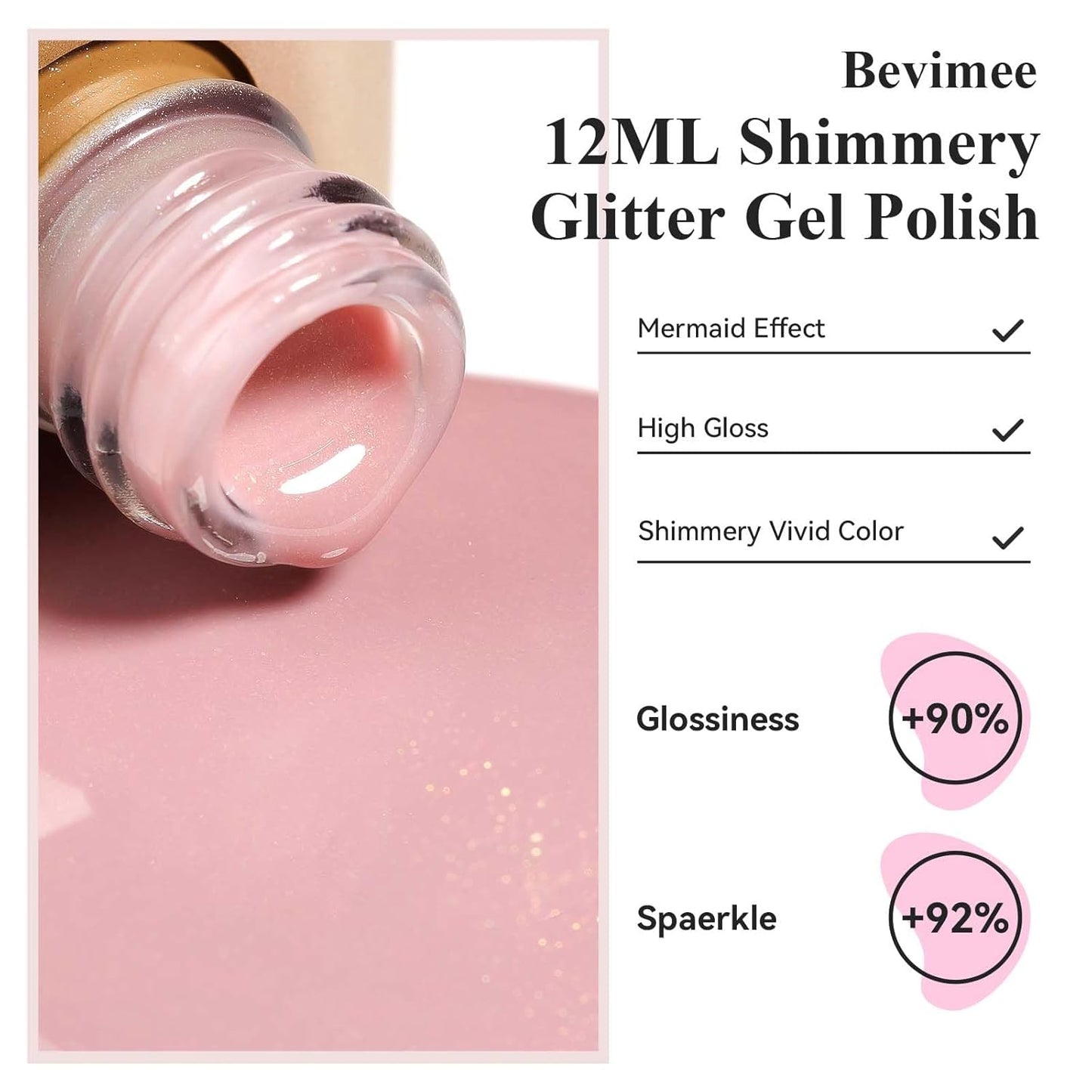 Glitter Gel Nail Polish, Light Pink Jelly Shimmer Iridescent Gel Polish Holographic Neutral Color Natural Translucent Soak Off UV Gel Polish for Nail Art Salon at Home, 12ML-Velvo Beauty
