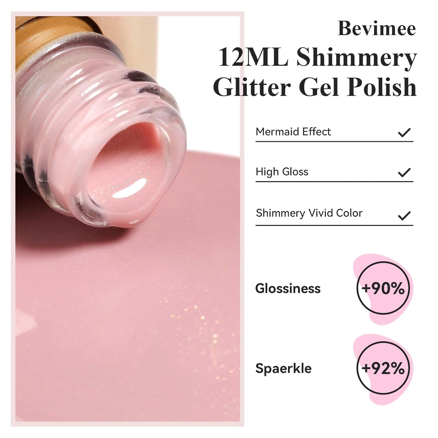 Glitter Gel Nail Polish, Light Pink Jelly Shimmer Iridescent Gel Polish Holographic Neutral Color Natural Translucent Soak Off UV Gel Polish for Nail Art Salon at Home, 12ML-Velvo Beauty
